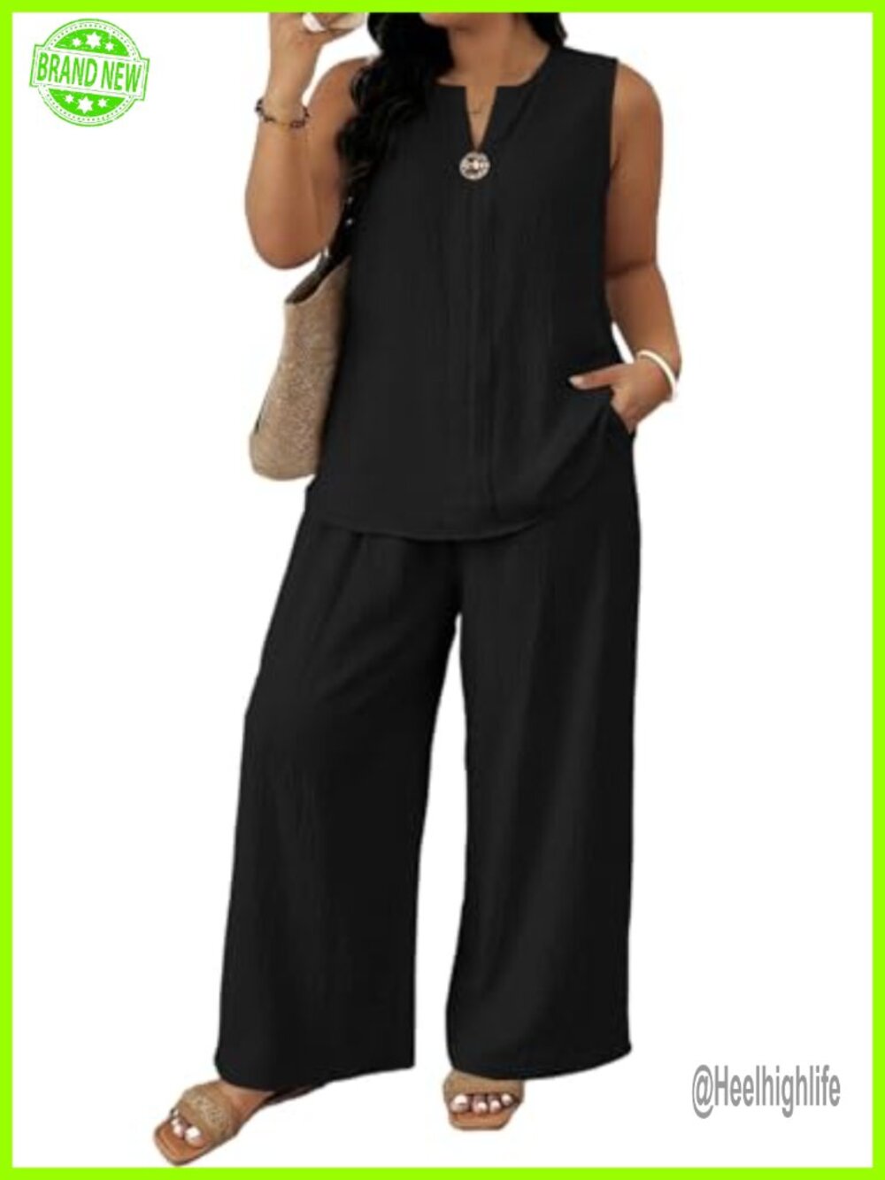 Plus Size 2 Piece Set Sleeveless Wide Leg Pants Summer Vacation